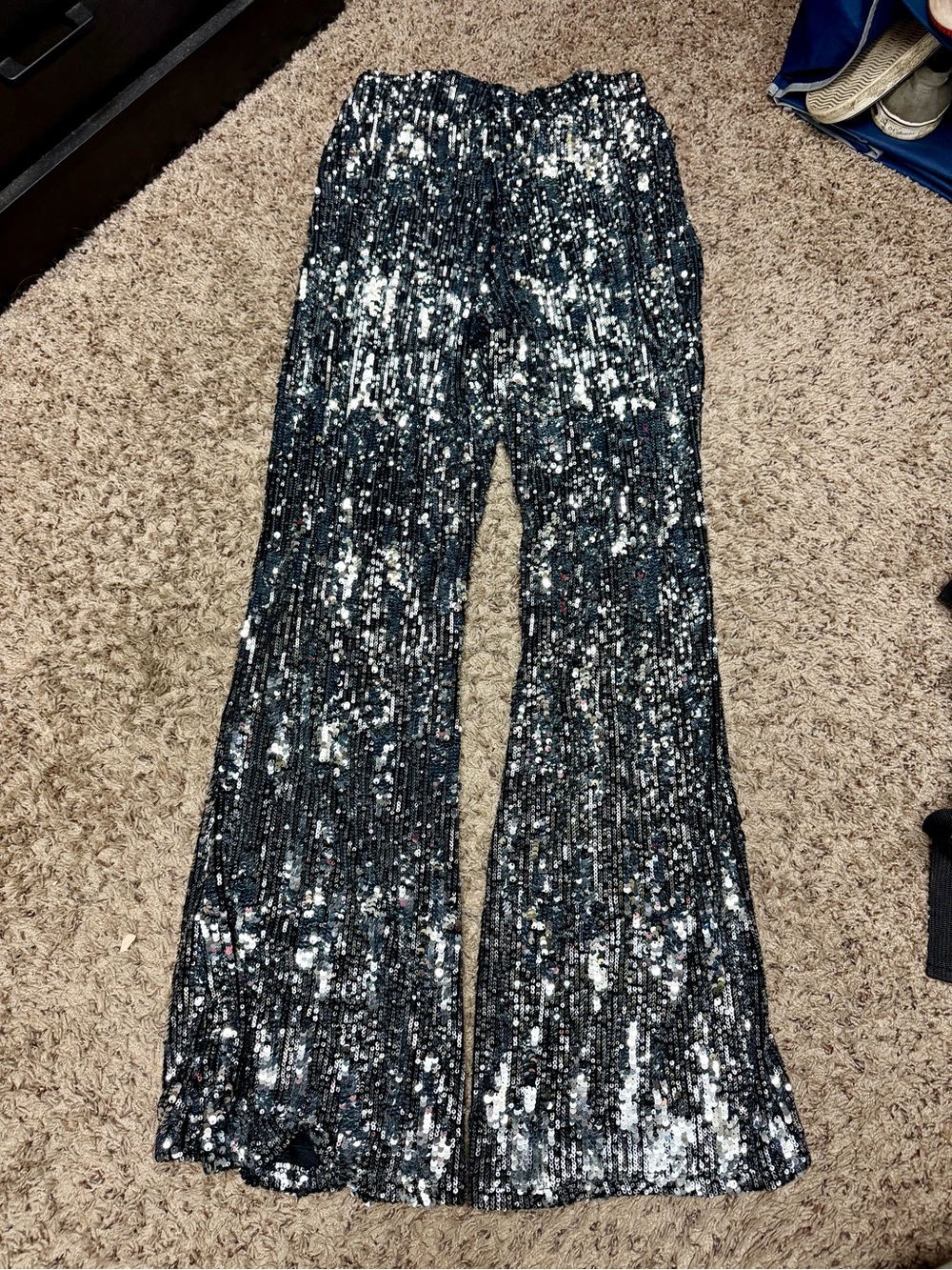 Silver Sequin Flared Pants